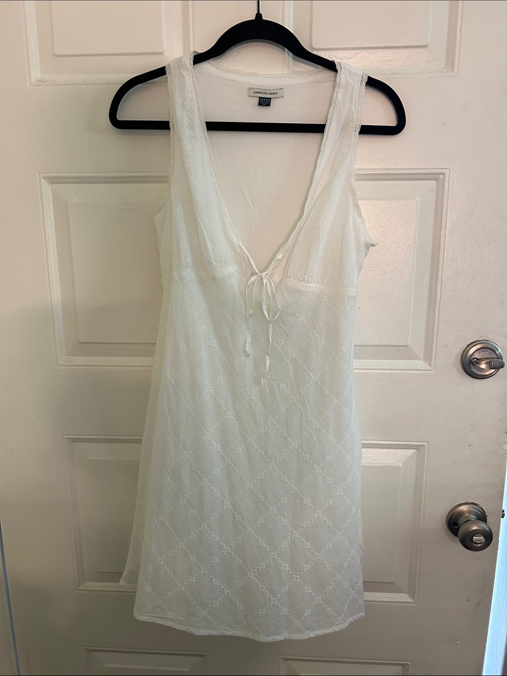 American Eagle White Eyelet Tie-Front Chemise Dress